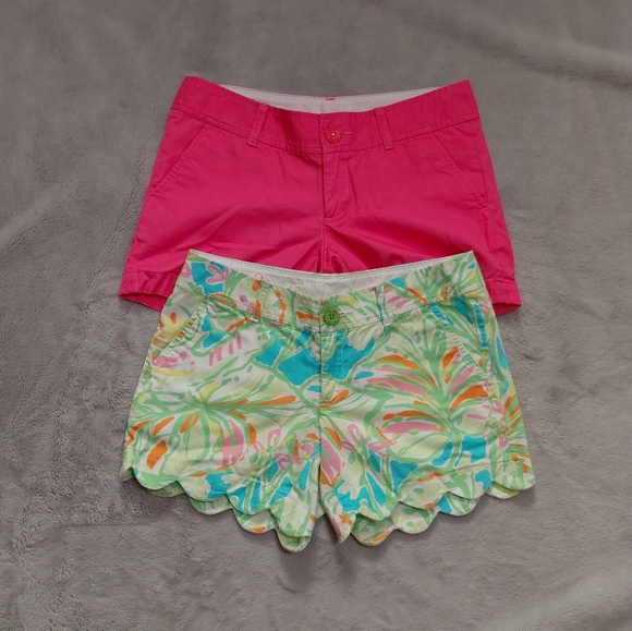 Lilly Pulitzer Pink Callahan and Tropical Scallop Buttercup Shorts Bundle Size 0 - Picture 1 of 10